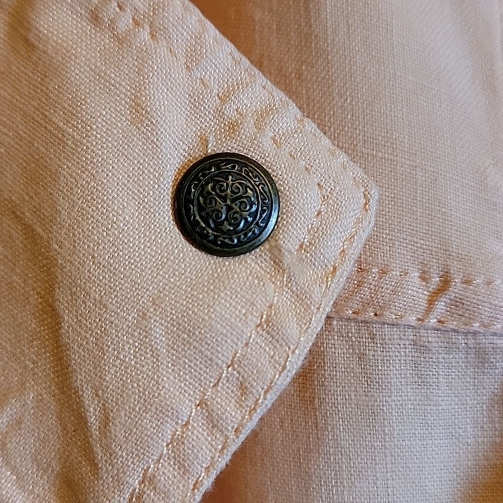 Chico's-Linen Peach open collared jkt. with pockets Size 4=XL. - Picture 6 of 11